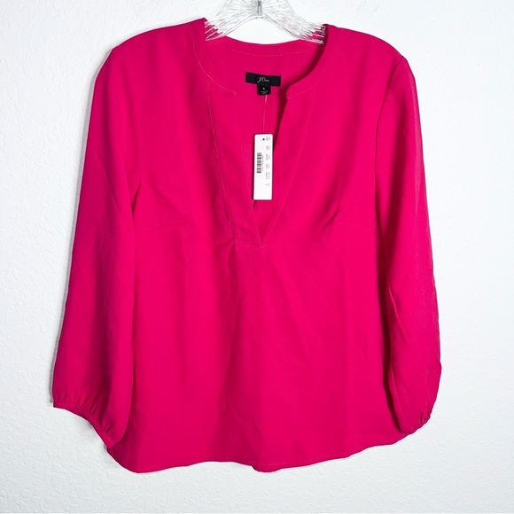 J. Crew Top Women Small Hot Pink 3/4 Sleeve Blouse Crepe V Neck GG - Picture 1 of 9